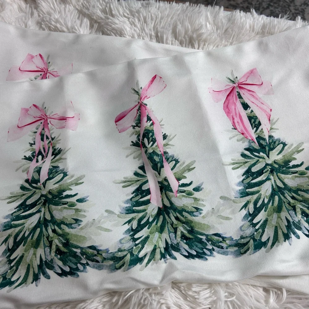 Holiday Pillow Cover Set‎ of 2 with Pink Bow Christmas Trees - Unknown Brand